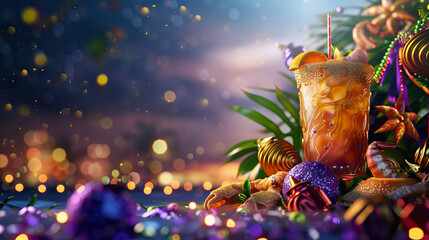 Alcoholic beverage cocktails, Hurricanes for Mardi Gras background with copy space - AI Generated Abstract Art