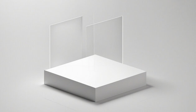 3d render, abstract white geometric background, minimal frame flat lay, layers of empty cards, blank banner template