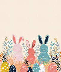 Cute Easter Bunnies with eggs