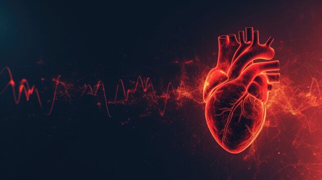Abstract human heart shape with red cardio pulse line. - Powered by Adobe