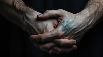 A man with a tattoo on his hand holding hands, AI