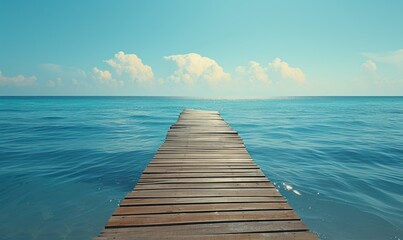 Long wooden pier in beautiful tropical island beach
