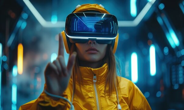 Технологія цифрового кіберсвіту Metaverse, людина з окулярами віртуальної реальності VR грає в ігри та розваги доповненої реальності AR, гра NFT футуристичний стиль життя