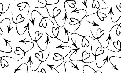 St. Valentine's Day black and white background. Hearts and arrows seamless pattern, illustration for design and decoration