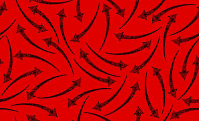 Seamless pattern, directional arrows, black, on a red background, illustration for design and decoration