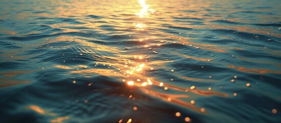 Serene Sunset: Glittering Waters at Evening Time Reflect the Serenity of the Se, Glittering Waters at Evening Time