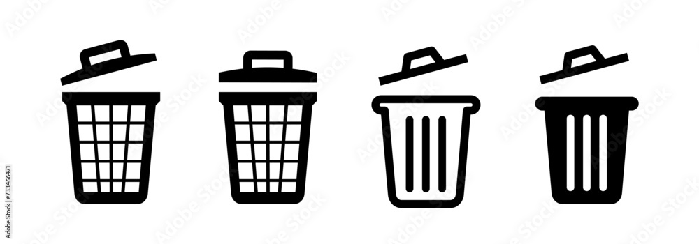 Poster trash cans icons. trash can sign. delete symbol. delete button. garbage bins set. trash icons