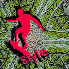 Abstract skateboarding, Grunge art, graffiti art, cover design, pop art, hip-hop lifestyle.