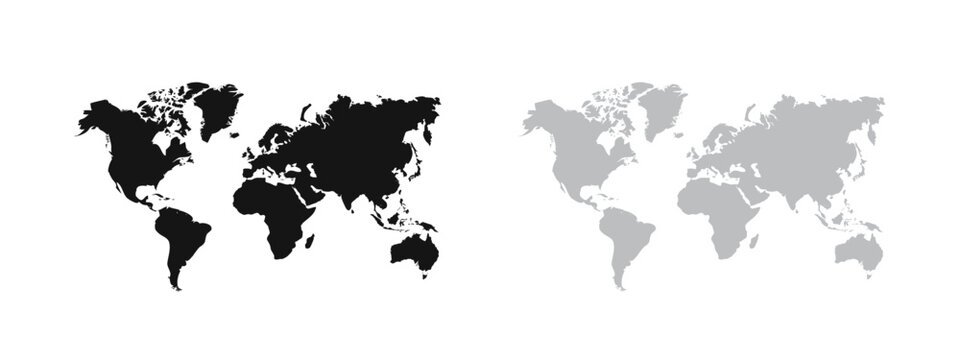 World map. World continents: North and South America, Europe and Asia, Africa and Australia