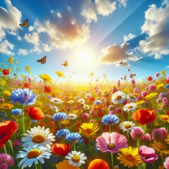 wildflower, flower, nature, blossom, meadow, blue, bloom, plant, multi colored, floral, outdoor, background, garden, field, beautiful, rural scene, mix