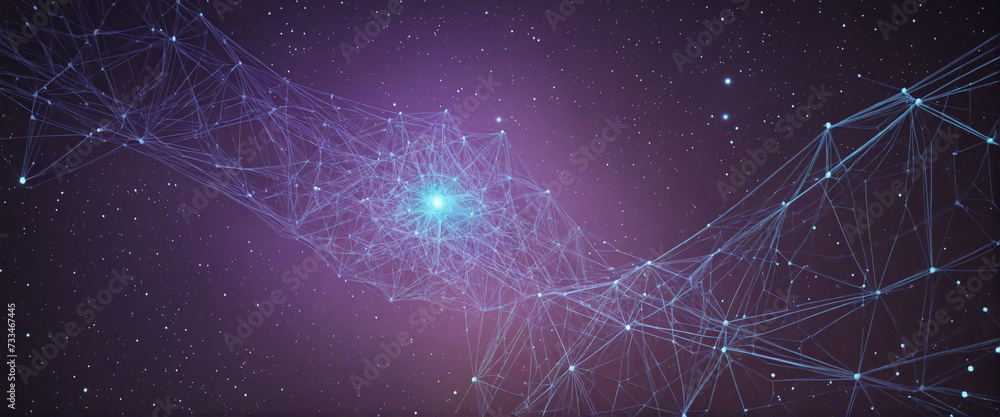 Aufkleber very fine and intricate network represented by line and dots, over a space like a galaxy.