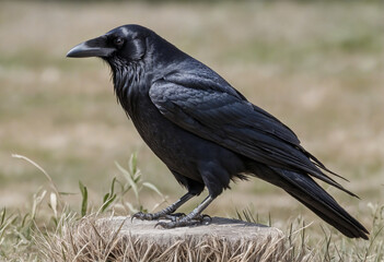 Raven isolated, transparent background, black