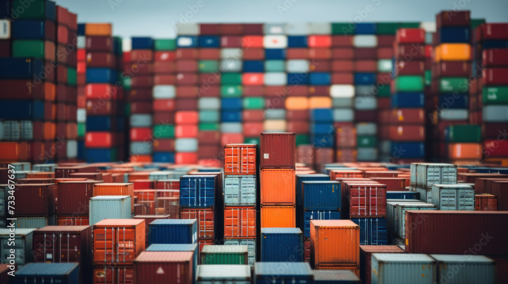 Poster a large number of containers stacked on top of each other, ai