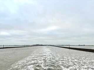 Panoramic view of the North Sea in Germany, from the ferry en route to Langeoog Island.