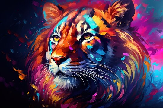 vibrant and colorful illustration portrait of tiger digital oil painting style