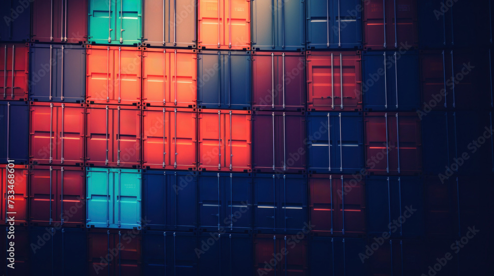 Poster a large number of containers stacked on top of each other, ai