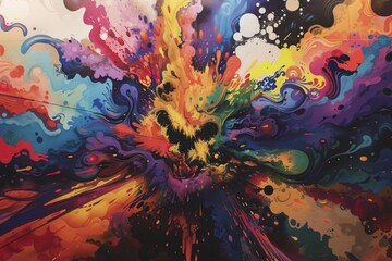 Vibrant hues collide in a mesmerizing masterpiece, showcasing the boundless creativity of modern art through a dynamic explosion of acrylic paint