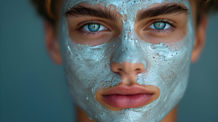 Intense gaze of a young individual with a purifying facial treatment mask - Powered by Adobe