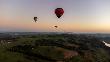 balloons in the city of Piracicaba with a beautiful sunrise