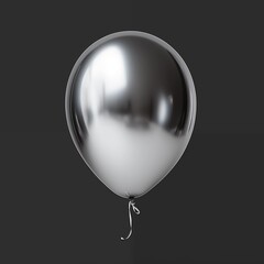 A 3D rendered silver balloon on a black background.
