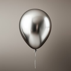 A shiny silver balloon floating against a plain gray background.
