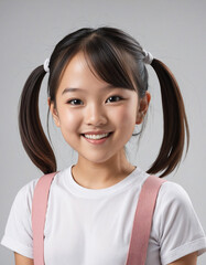 portrait of a cute generic Asian teenager young child in stylish causal outfit smiling 