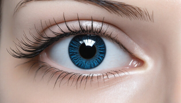 excited female eye with blue iris 