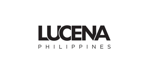 Lucena in the Philippines emblem. The design features a geometric style, vector illustration with bold typography in a modern font. The graphic slogan lettering.