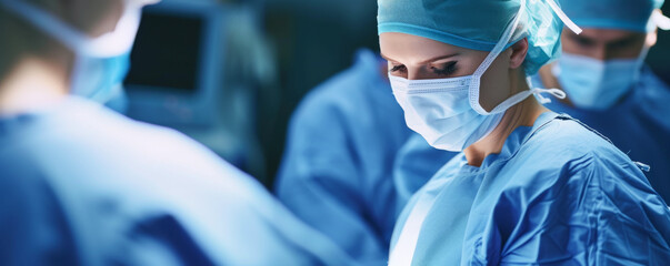 Portrait of a female surgeon at work in operating room. Medicine and health care concept.
 - obrazy, fototapety, plakaty