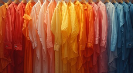 A vibrant array of neatly hung shirts line the boutique's closet, fresh from the dry cleaning and waiting to add a splash of color to any indoor ensemble