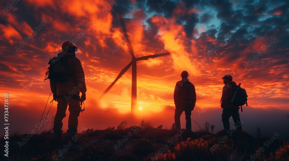 Poster engineers working on the next-generation wind turbines with adaptive blade technology
