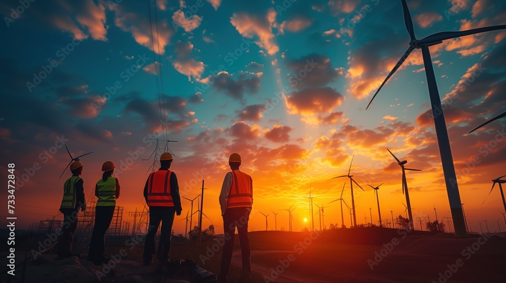 Poster engineers working on the next-generation wind turbines with adaptive blade technology