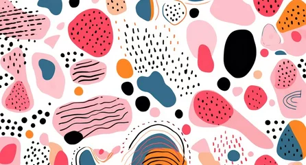 Raamstickers Cute doodle pattern background with abstract shapes and dots © ANStudio