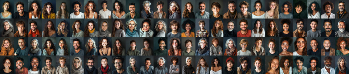 100 people Ai generated Portraits of different ages and ethnic groups.