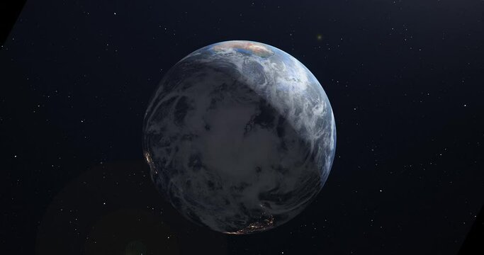 3D animation of the cycle of day and night on the globe. View of Antarctica from space. Polar night at the South Pole of the Earth. Elements of this image courtesy of NASA.