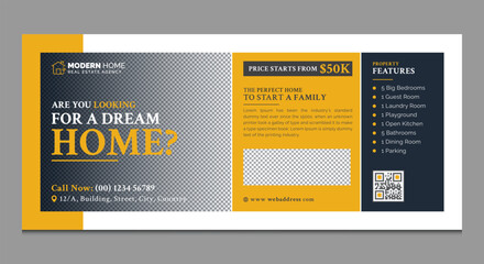 High-Quality Real Estate Billboard, Professional Real Estate Billboard Banner Template Design with Dark Blue, Black and Yellow Color Combination