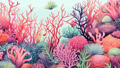 Seamless coral reef sea life illustration pattern --ar 7:4 Job ID: 450f34ec-ff0f-4f1a-bcd0-f2e5901b4b68