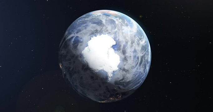 3D animation of the cycle of day and night on the globe. View of Antarctica from space. Polar day at the South Pole of the earth. Elements of this image courtesy of NASA.