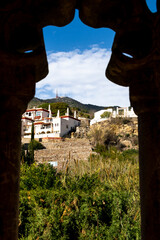 View from the castle to the city of Benalmadena, Andalusia, Spain. Colomares Castle, a monument erected in honor of the traveler.