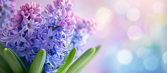 Obraz premium Spring-themed background featuring hyacinth flowers, suitable for 8 March, Mother's Day, and Easter, with available space for customization.