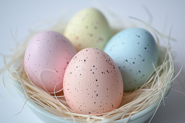 Naklejka na ściany i meble Easter eggs dyed in muted pastel colors in a bowl