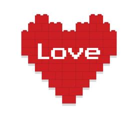 Red heart made of blocks on white background vector illustration	 - obrazy, fototapety, plakaty