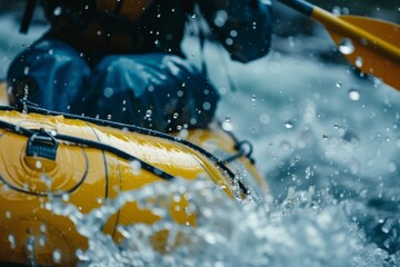 Close up, An man rafting through turbulent river waters