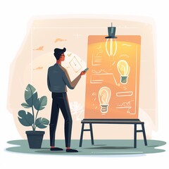 Creative Workspace with Idea Bulbs

