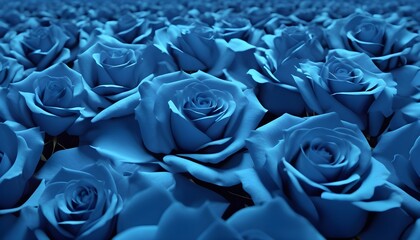 Wide view of blue roses and  petals background