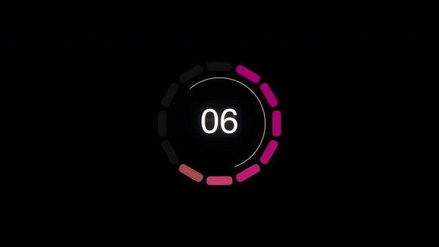 Animated countdown from 10 seconds on a transparent background