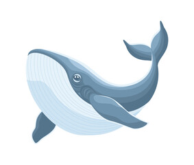 Gray blue cartoon whale isolated on white background, flat vector illustration