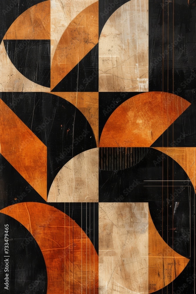 Poster An abstract masterpiece showcasing the harmony between the bold contrast of black and orange in a mesmerizing geometric pattern, evoking a sense of sophistication and intrigue