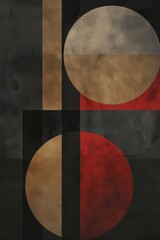 A stunningly abstract piece that captures the mystique of the moon through a striking combination of black, red, and gold geometric shapes, creating a sense of harmony and mystery