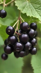 A close-up view of a group of ripe, vivid Blackcurrant with a deep, textured detail.